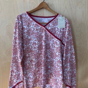Garnet Hill Asian Wrap Organic Cotton Pajama Top